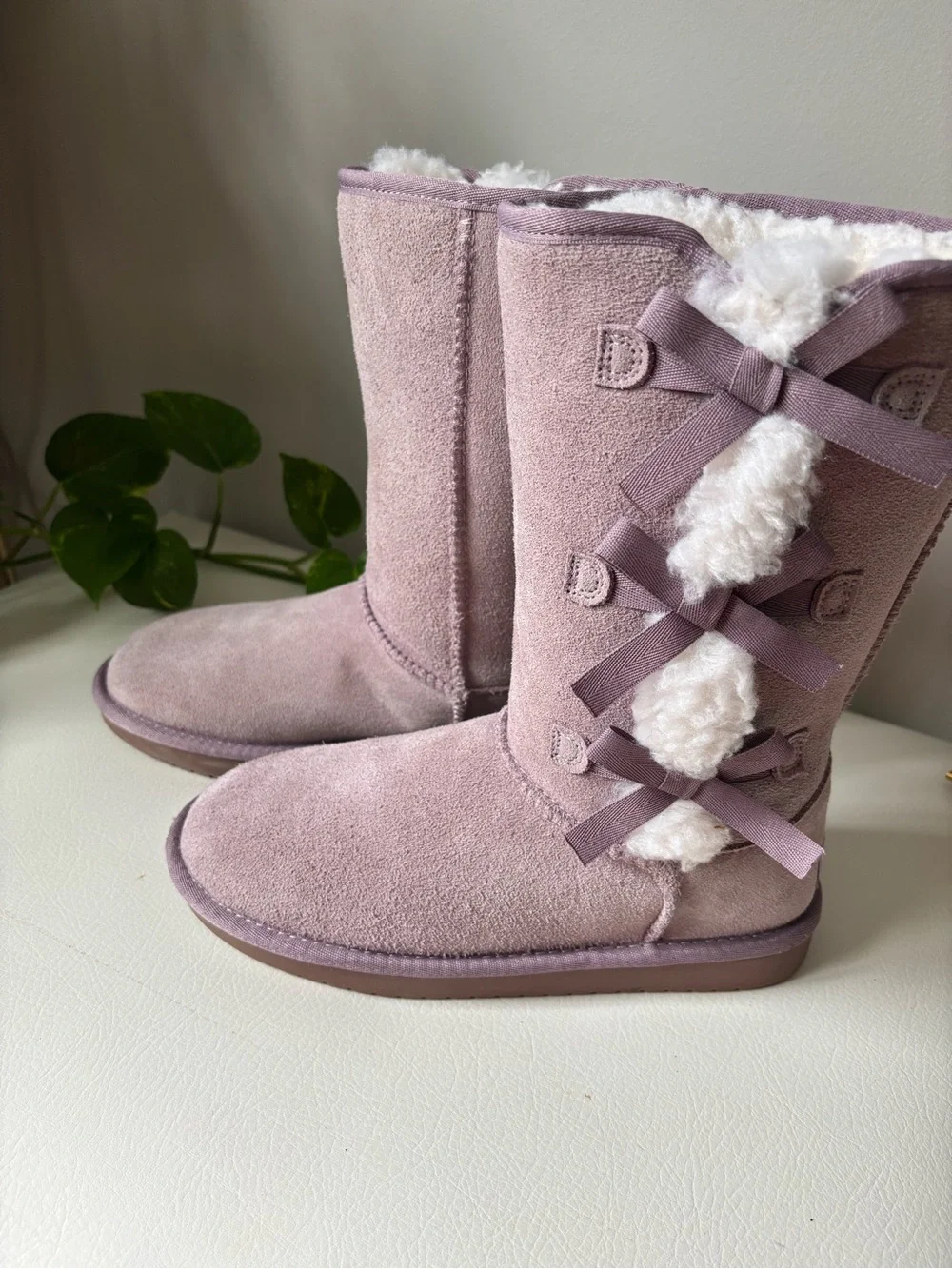 UGG Kids Mid-Calf Bow-Back Boots in Dusty Pink
